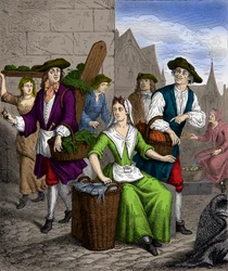 A lady of the Halle during the reign of King Louis XVI, Engraving