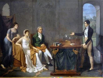 A Scientist (Probably Alessandro Volta) Doing a Scientific Experiment in Front of the Melzi Deril Family. Anonymous Painting