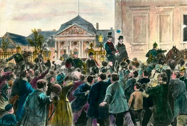 Acclamation of the crowd at the departure of Otto von Bismarck leaving office and Berlin on 29 March 1890 Engraving of the end of the 19th century. Private Collection