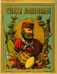 Advertisement for Elixir Garibaldi, with portrait of the Italian patriot