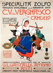 Advertising poster for the fungicide winnowed sulphur produced by Italian company Vergnasco Candelo