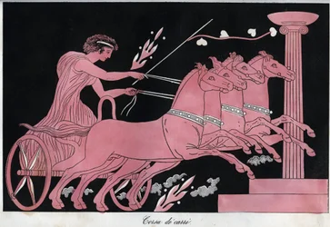 Ancient Greece - A Chariot Race - Engraving from 