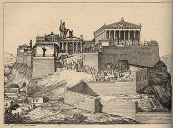 Ancient Greece: The Parthenon, Temple of Athena, on the Hill of the Acropolis of Athens - Engraving 1890