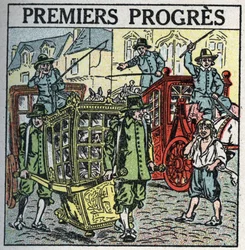Animal traction: a carrier chair disrupting traffic. Anonymous illustration from 1925. Private collection.