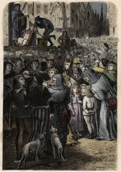Animal trials in the Middle Ages - Execution of the infanticide sow of Falaise - engraving from 