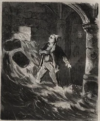 Attempted escape from the Toulon Bagne in the 19th century. Engraving in 