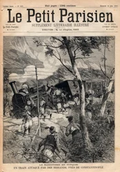Banditry in Turkey, a train attacked by robbers near Constantinople. Engraving in 