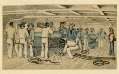 British Naval Gunners on Gun Deck