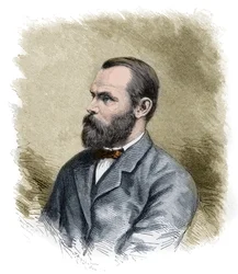 Portrait of Carl Christian Koldewey (1837-1908) German Arctic explorer, leader of both German North Polar Expeditions - engraving late 19th century