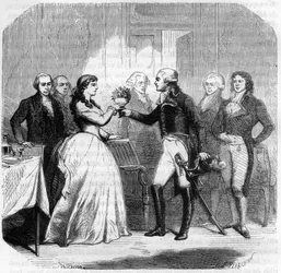 Charles Francois du Perier dit Dumouriez (1739-1823), French General at Madame Roland (Manon Roland) (1754-1793). Engraving in Histoire des Girondins by Alphonse de Lamartine (1790-1869) 1865-1866. Private collection