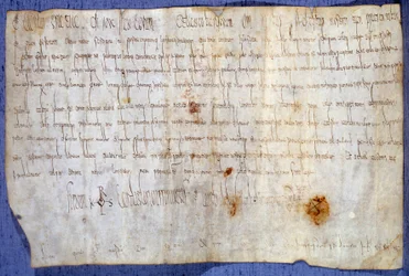 Charter of King Charlemagne (Charles I, Charles the Great or Carolus Magnus) (742-814) exempting the abbey of Saint Germain des Pres from tax on 27/03/779. Paris, National Archives