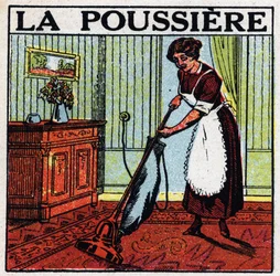 Domestic uses of electricity: vacuum cleaner for dust. Anonymous illustration from 1925. Private collection.