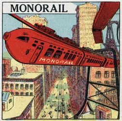 Electric railways: project for a monorail circulating in a city. Anonymous illustration from 1925. Private collection.