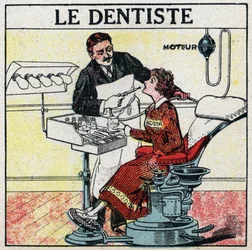 Electric tools: the dentist. Anonymous illustration of 1925. Private collection.