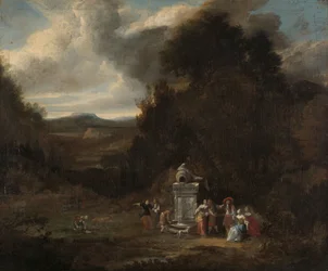 Elegant Company at an Antique Fountain in a Glade