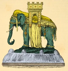 Elephant fountain project on Place de la Bastille, demolished in 1840, Engraving