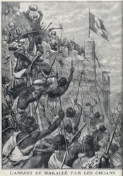 Ethiopia: The assault of Makalle by the Choans of Menelik II against the Italian army. Engraving in 