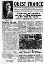 First issue of West France from 7 August 1944: The Liberation in the west of France and General de Gaulle - photograph, B.N.