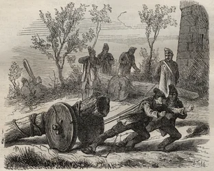Forcats bucherons at the Toulon Bagne in the 19th century. Engraving in 