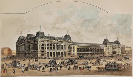 Gare Saint-Lazare in 1887 by Auguste Victor Deroy (1825-1906). Engraving from 1887 in 