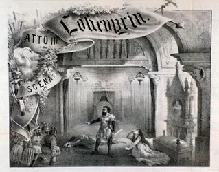 Illustration for the scene 2, act III of Lohengrin, opera by Wagner