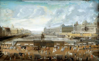 The Pont Neuf seen from the entrance to Place Dauphine, the Quai Malaquais with the Collège des Quatre-Nations, and the Grande Galerie and the Louvre. 1669. Paris, Musée Carnavalet