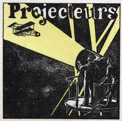 Light reflection: spotlights used to spot a plane in the sky at night. Anonymous illustration from 1925. Private collection.