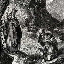 Martial of Limoges or Saint Martial (3rd century) converting the leader of the Celtic people of the Lemovices - Engraving of 1846 in "Lives of the Saints". Private collection.