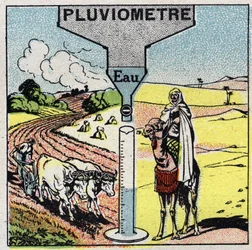 Meteorology: influence of rain on climate, use of rain. Anonymous illustration from 1925. Private collection.