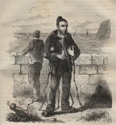 Military condemned to the bagne of Toulon in the 19th century. Engraving in 