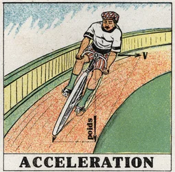 Movements: acceleration. A cyclist in a corner. Anonymous illustration from 1925. Private collection.