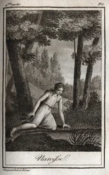Narcisse contemplating his reflection (engraving of 1819 in 