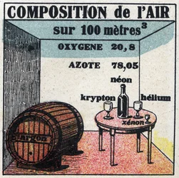 New gas properties: air composition. Anonymous illustration from 1925. Private collection.