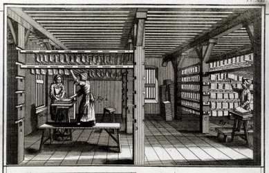 Paper Factory: The Drying Stage - 18th Century Engraving - Private Collection