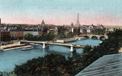 Paris: Panorama of the Seine with the Eiffel Tower in the Background. Photograph of 1920 in Artistic Album of the City of Paris. Private Collection