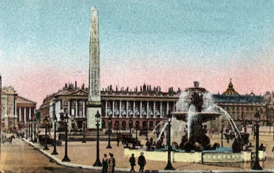 Paris: view of Place de la Concorde with the fountains and the Obelisk