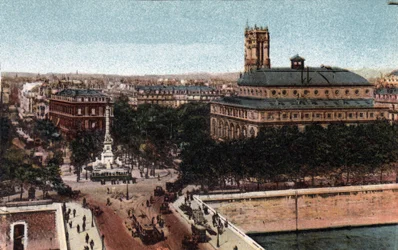 Paris: view of the Place du Chatelet and the Sarah-Bernhardt Theatre