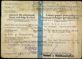 Second World War pass, "Pass" for French and Belgian chief executives who work, 25/9/1944.