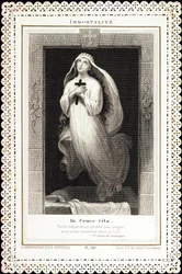 Pious image: Immortality, In cruce vita. Card of deces dentelee. 19th century Private collection