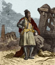 Portrait of Frederic I of Hauhenstaufen known as Frederic Barbarossa (1122-1190), German Roman Emperor. Engraving of the 19th century.