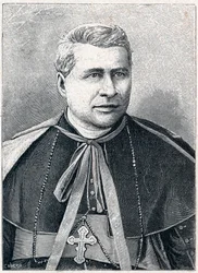 Portrait of Giovanni Simeoni (1816-1892), Italian cardinal. Engraving in Les Missions Catholiques au XIXeme Siecle by Louis-Eugene Louvet. Private collection.