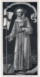 Portrait of Saint John of Capistran, Italian Franciscan. From the 15th century painting by Bartolomeo Vivarini. Engraving in 