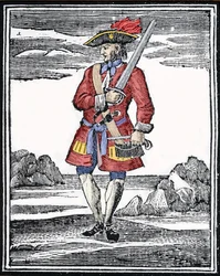 Portrait of the pirate Jack Rackham, called the Red or John Rackham, better known as Calico Jack (? 1720). Engraving