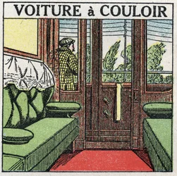 Railways: corridor wagon. Anonymous illustration of 1925. Private collection.