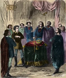 Reception of an Illuminatus (secret society) - Reception of an Illuminatus (Illuminati) - Illuminati of Bavaria (der Illuminatenorden) 1879 (engraving)