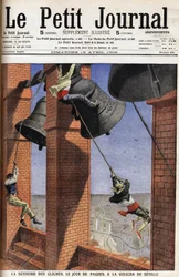 Religious Custom in Andalusia: The Bell Rings on Easter Day at the Giralda of Seville in Spain. Engraving in the Headline of the Petition Journal