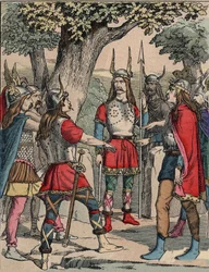 Representation of Vercingetorix (ca. 80-ca. 46 BC), warrior and Gallic leader of the Arverni tribe, chosen by his people to lead the war against the Romans (Portrait of Vercingetorix, 82 BC-46 BC, chieftain of the Arverni tribe, chosen by his people to