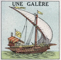 Ships and ships: a galley. Anonymous illustration of 1925. Private collection.