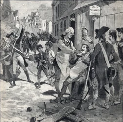 Siege of Lille in 1792: Maes Wig Using a Bomb Shatter as a Beard Dish to Shave a Client. Engraving in Le Petit Parisien on 16/10/1892. Private Collection