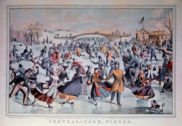 Skating on the Frozen Lake of Central Park in New York City, USA